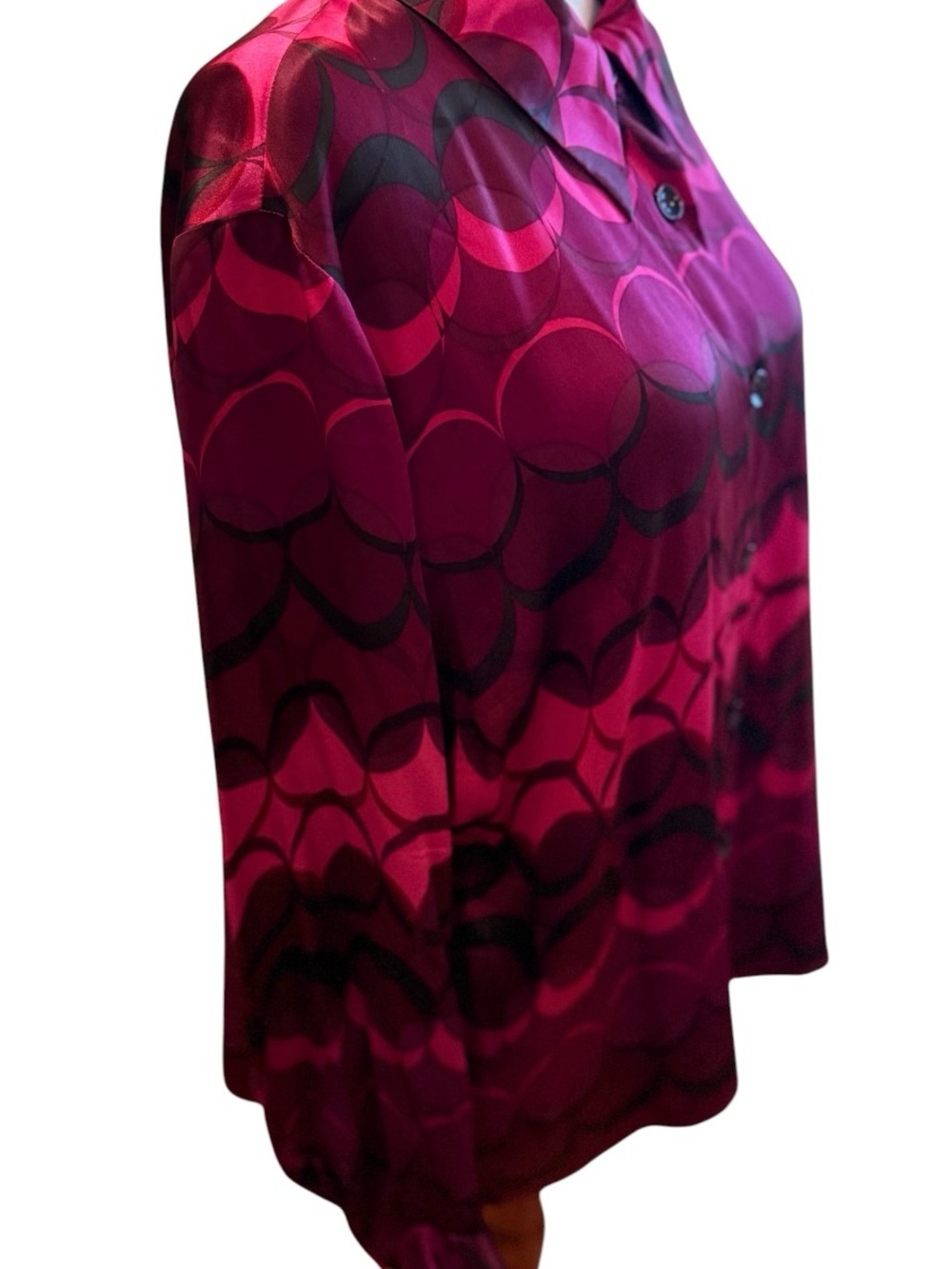 Gianni Woman 100% Silk Blouse Plus Size 16W Pink Purple Geometric Button Front - Picture 5 of 10